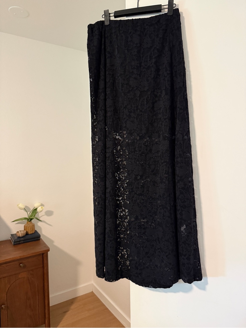 Black Lace Maxi Skirt with Half Slip Size Medium NWOT